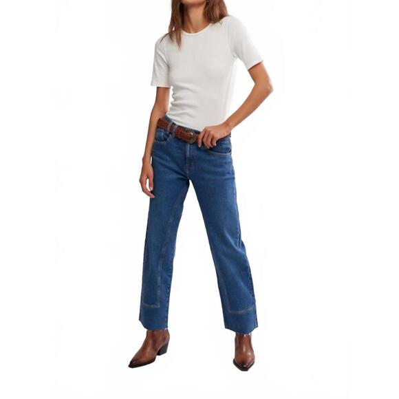 FREE PEOPLE Denim - NEW FREE PEOPLE risk taker mid rise straight leg jeans in blue